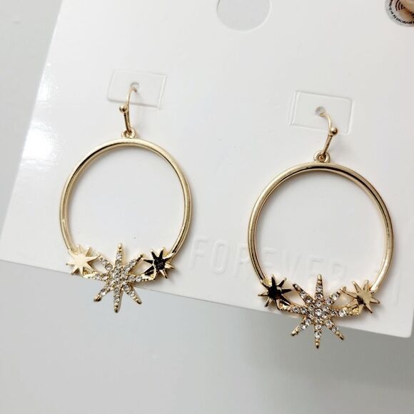 Brand New Forever 21 Gold Snowflake Rhinestone Earrings - Picture 2 of 7